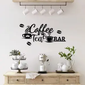 Coffee Tea Letter & Coffee Bean Pattern Wall Art, Coffee Bar Sign, Wall Decor for Home Living Room Bedroom Office, Home Decor, Artistic Decoration