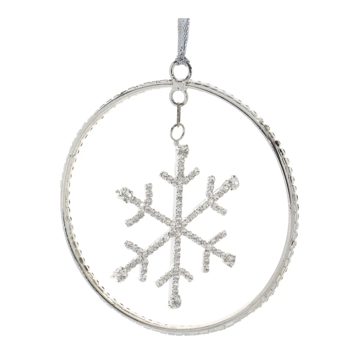 12-Piece 4 in. Iron & Glass Bead Traditional Silver Snowflake Disc Ornaments with 360 Stand, Hanger, Metallic Finish, Christmas Tree & Holiday Party Decor