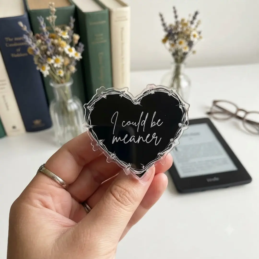 I Could Be Meaner Heart Phone Grip Barbed Wire Black Heart Design Foldable Kickstand Holder for iPhone Samsung Gothic Grunge Aesthetic Sassy Quote Gift Girls