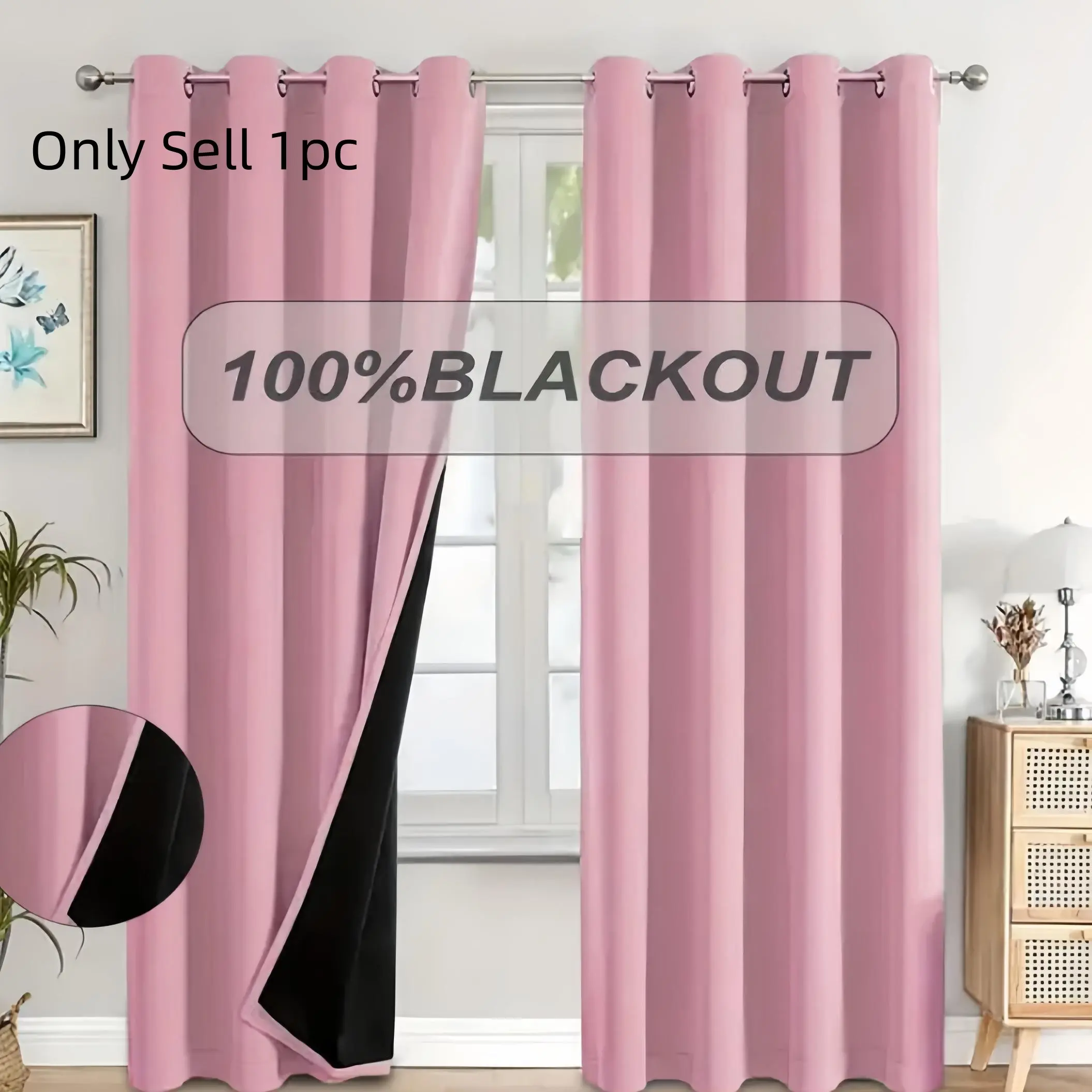 1pc Elegant 100%Blackout Window Curtain, Ideal Home & Office Decor, Modern Minimalist Style, Perfect for Any Space, High-Quality Drapes, Blackout Window Cover