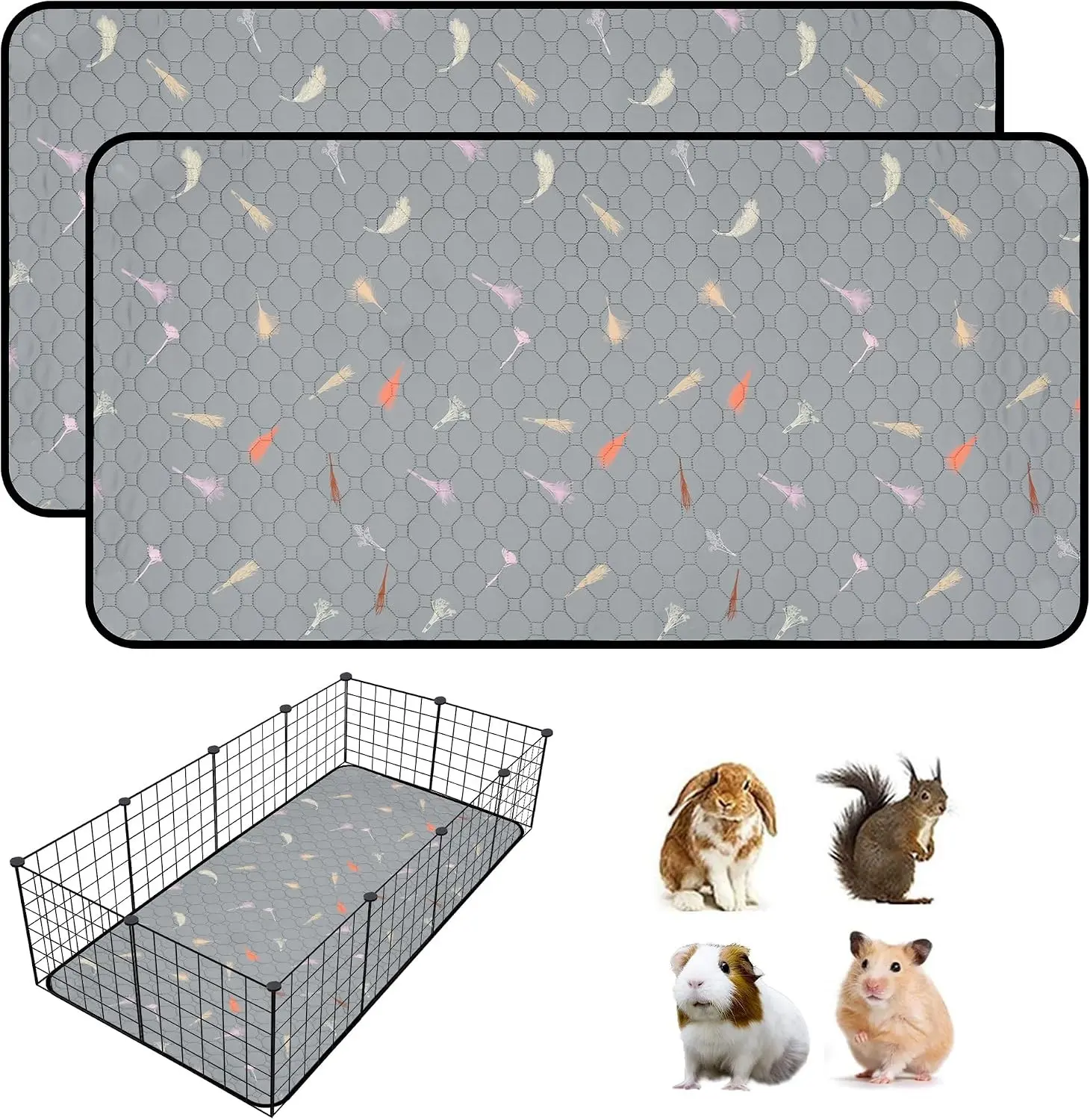 2Pcs Guinea Pig Cage Liners 24"X48" Super Absorbent Washable Fleece Pee Pads Reusable for Rabbits Hamsters Chinchillas