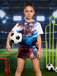 girls' short sleeve T-shirt Dragon Ball Super Saiyan Blue sports leisure 3D full-frame printing Graphic Anime Tee Spring and Summer styles leisure comfort, casual children's wear, elasticity, holiday clothing, texture football jersey