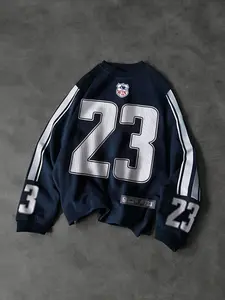 A unisex style, spring and autumn streetwear featuring stripes and a print of the number 23 on a round-necked, long-sleeved, pullover hoodie. Perfect for casual wear, suitable for campus, hip-hop, and outdoor activities. A great gift for boyfriends.