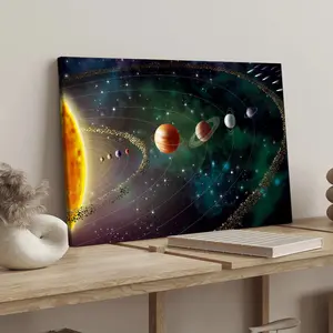 1 Count wooden frame canvas, Solar system planet trajectory star map decoration poster, space star decoration, Space theme design, bedroom mural, modern art decoration, corridor wall decoration, ideal gift, waterproof, printing