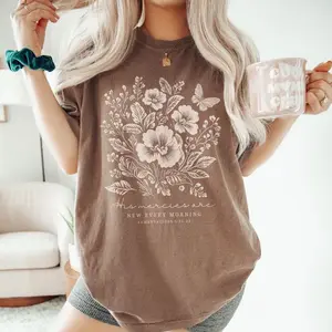 Comfort Colors His Mercies Are New Every Morning T Shirt, Christian Floral Shirt, Christian Tee, Bible Verse Shirt Lamentations 3:22 23, Faith Gift