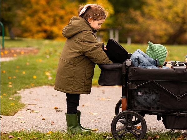 HARPPA Foldable 4 Seater Stroller Wagon, Mosquito Net & Canopy UPF50+, Stroller for Baby Toddler with Storage Bag, All-Terrain Wheels, Adjustable Handle & Cup Holder, Snack Tray