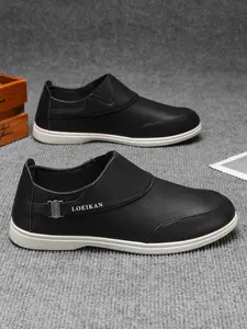 Men's Plus Size Black Slip On Loafers Casual Leather Shoes No-Tie All-Match Comfortable Daily Office Wear Shoes LOEIKAN