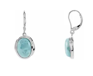 Polished Larimar Oval Cabochon Earrings on Sterling Silver - 16x14mm