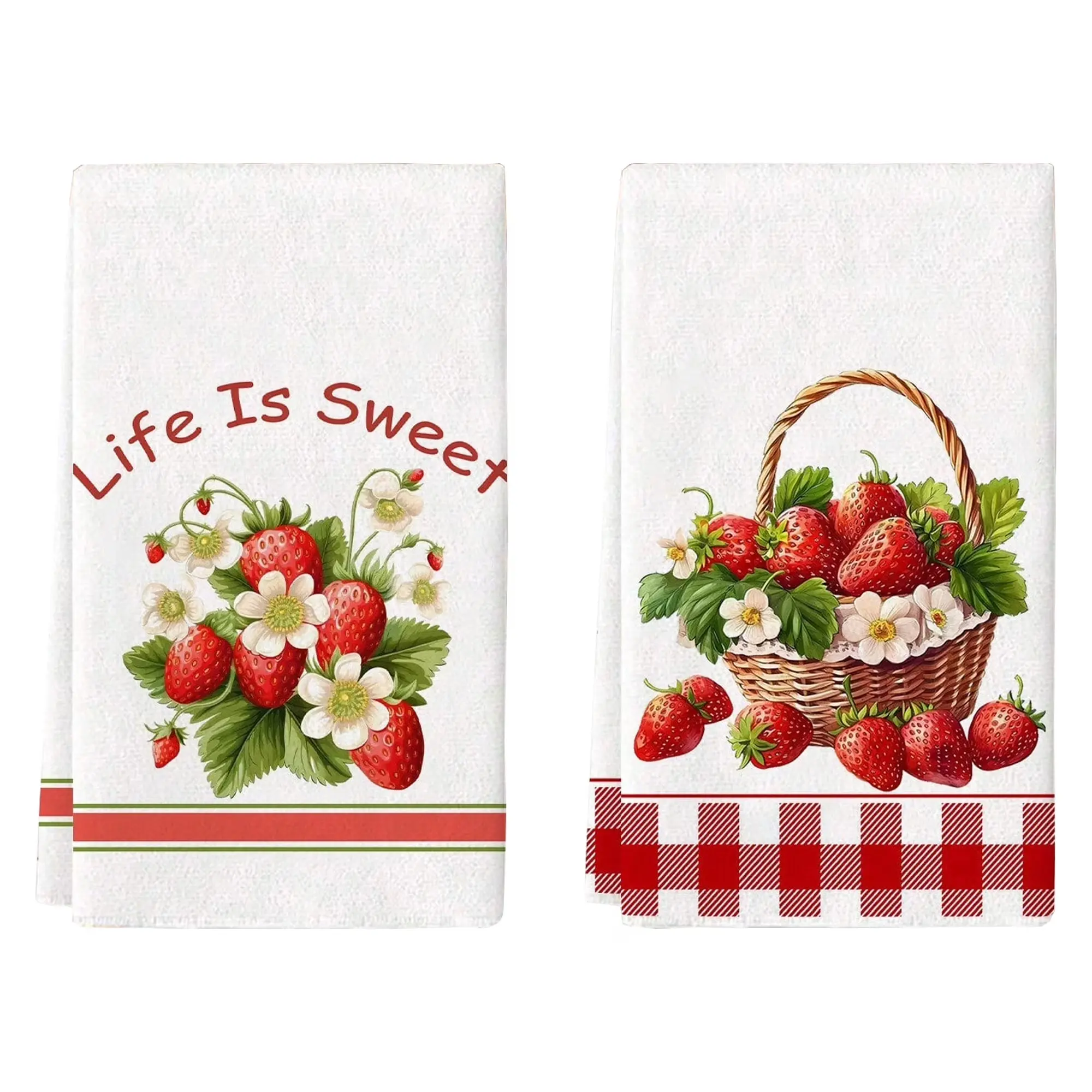 2pcs Decorative Minimalist Strawberry Pattern Kitchen Towels - Soft, Absorbent, Machine-Washable Polyester Hand Cleaning Cloths, Hangable for Everyday Kitchen Cooking & Decor Enhancement