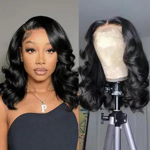 Loose Body Wave Bob Wig Human Hair 13x4 HD Lace Front Wigs Human Hair Pre Plucked 180% Density Glueless Wig Bob Wigs for Black Women Body Wave Lace Frontal Wigs Human Hair Natural Black 14 Inch