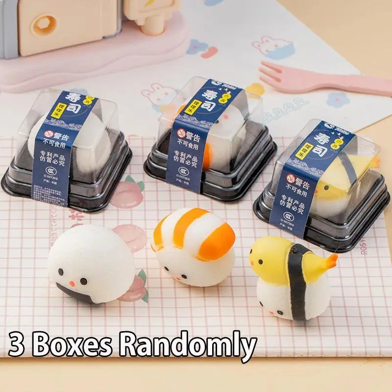 Unisex Sushi Squishy - Soft Sensory Stress Reliever Squeeze Mochi Vent Item, 1 Random Box, 1 Cheese Squishy, 3 Sushi Netbags, Party Gift Bag Stuffer