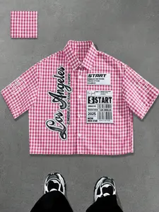 Men's Summer Short Sleeve Collared Shirt, American Vintage Street Style, Loose Fit with Plaid Element Print, Casual Daily Wear, Button Front Blouse