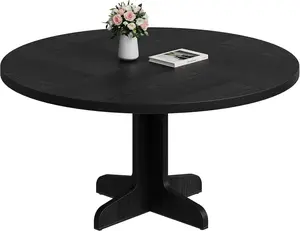 【Christmas Gift】Round Dining Table for 4, 47 Inch Farmhouse Kitchen Table with Wood Tabletop and Stable Base, Circle Dinning Room Table for Home Dining Room Living Room, Black (Only Table)