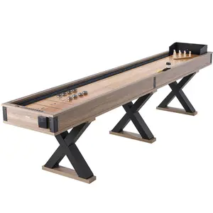 Summervibes VEVOR Shuffleboard Table, 11.5 ft Shuffleboard for Family Game Rooms, 2 in 1 Shuffleboard and Bowling Combo Game Set, with Scratch-Resistant Playfield, Legs, 8 Pucks, Bowling Set, Wax, and Table Brush