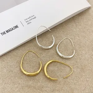Hypoallergenic Lightweight Earrings for Women, 18K Real Gold Plated Brass Large Oval Pull Through Earrings, High Polished Comfortable Statement Jewelry Gift for Women, Hoop Earrings