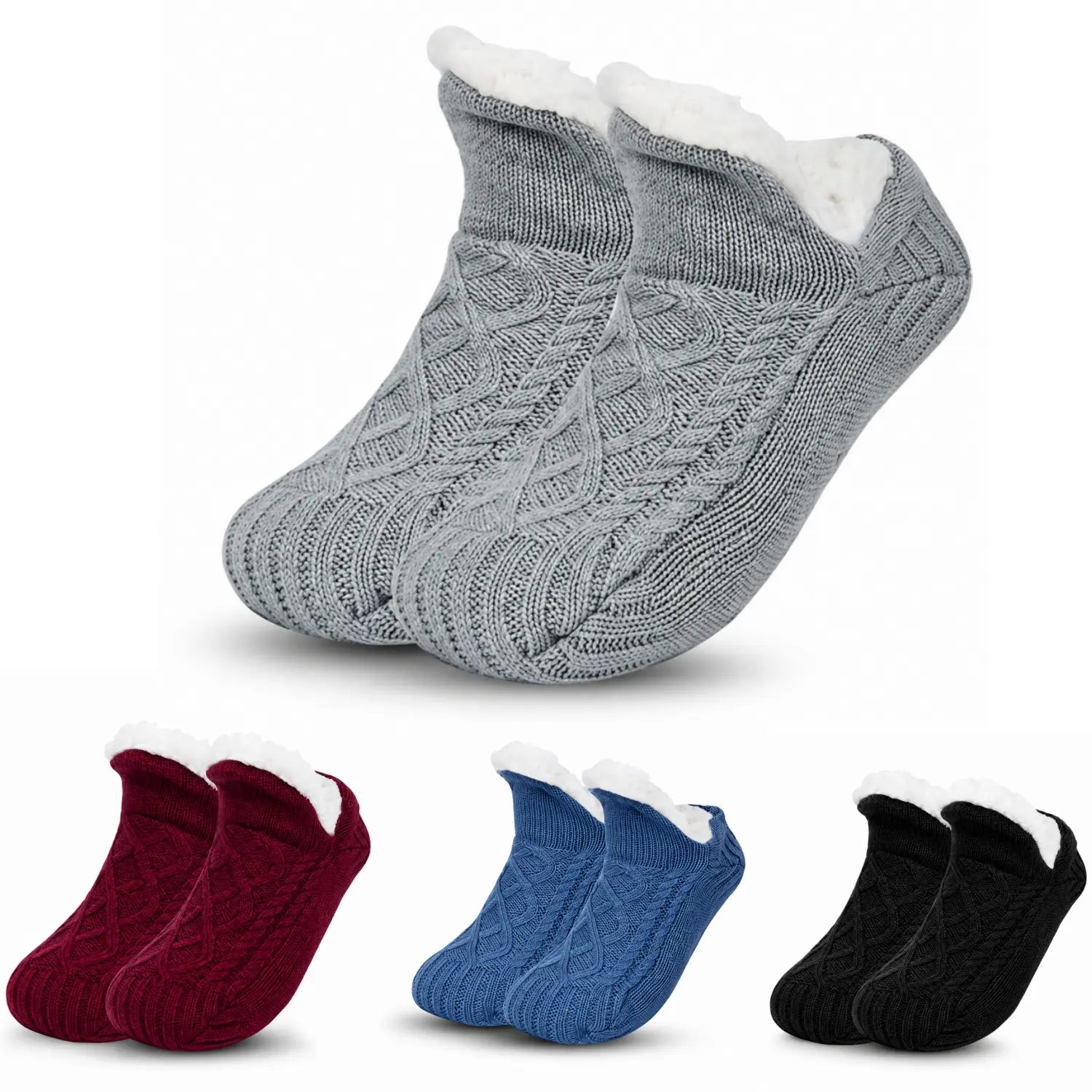 Winter Slipper Socks for Men Women, Warm Fuzzy Fleece Lined Non Slip | Thick Warm, Anti Slip Grippers, Soft Plush Lining, Indoor Home Wear, Cold Weather, Fuzzy Winter Lounge Socks, Men Women