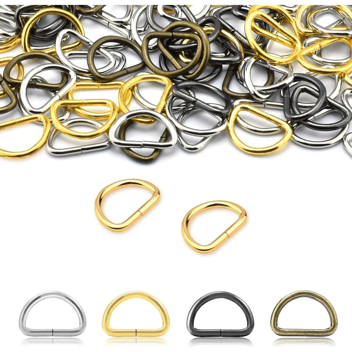 100pcs Alloy D-Rings Metal Strap Buckles, 3/8(10Mm)) Mixed Color Sewing Hardware Fasteners for Purse Bags, DIY Crafts, Webbing Crafts, Zipper Pull Projects