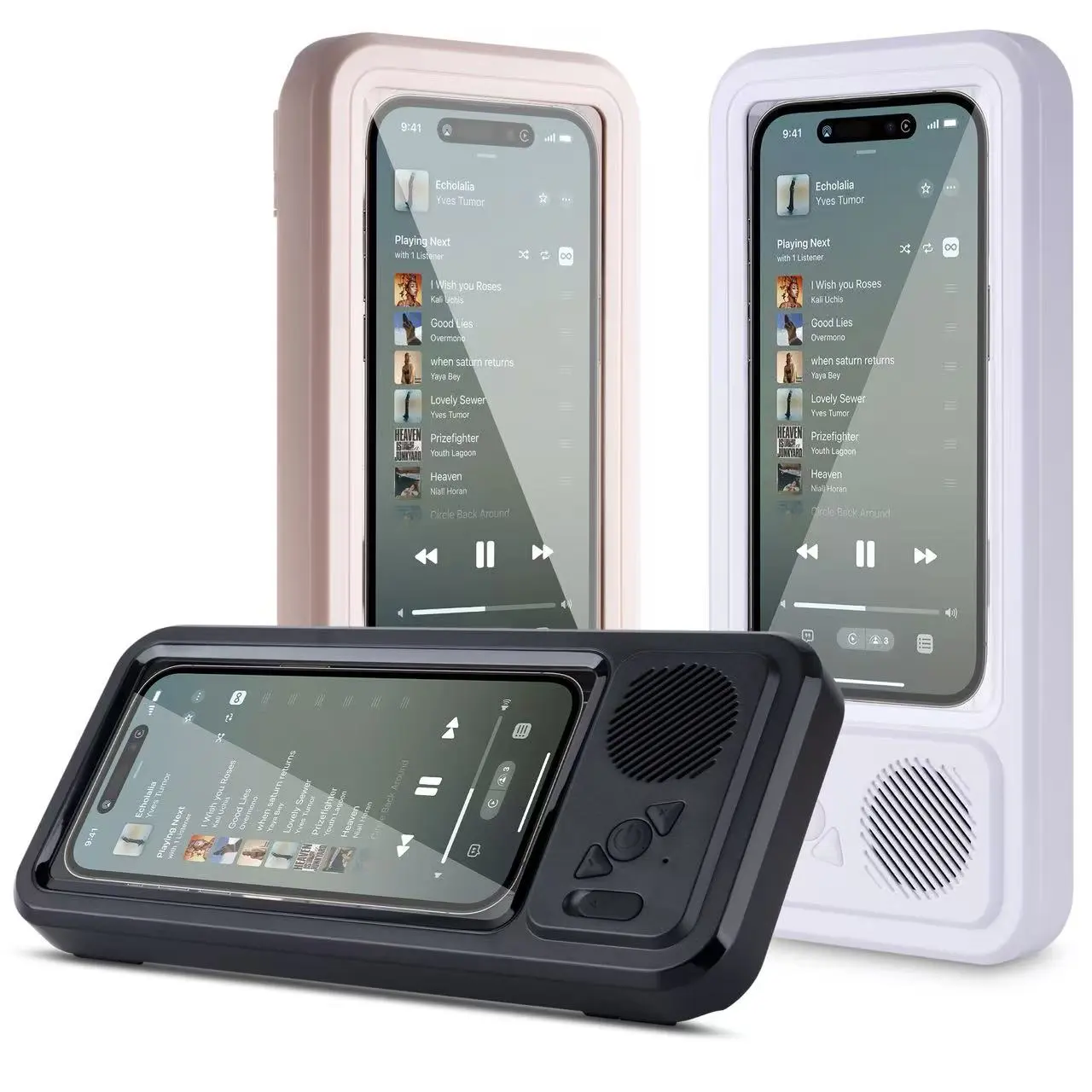 Bathroom shower waterproof phone holder Bluetooth speaker 360°Rotation touch screen mobile phone box watch movie listening music