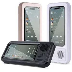 Waterproof Box Speaker with 360° Rotating Touch Screen Bluetooth-Compatible for Movies Music Hands-Free Call Phone Holder Compact for Bathroom Kitchen Sink - Wireless, Cellphone Stand