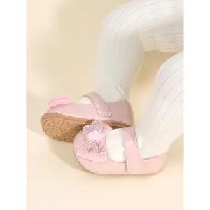 Baby Girl's Cute Bowknot Design Flat Shoes, Rhinestone Decorated Soft Sole Pu Leather Non-slip Shoes for Daily Wear, Baby, Shoes for Infant Toddler Kids, Baby Walking Shoes