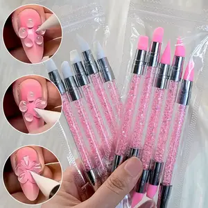 5pcs/set Dual-End Rhinestone Nail Art Brush, Silicone Embossing Stylus for Nail Design, Diamond Decorating Tool with Ergonomic Grip, Easy Clean Nail Art Applicator, Nail Tools, Nail Art Accessories