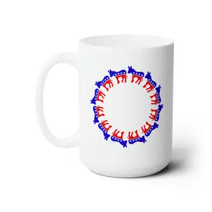 Donkeys Democrat Circle, Ceramic Mug, 15oz