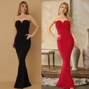 MERMAID INWARD STYLE DRESS - RHINESTONES DETAIL - STRAPLESS - ZIPPER ON THE BACK