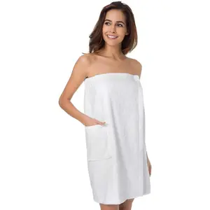 Women Bath Towel Wrap Robe, Soft Cotton Terry Spa Cloth, Plush Adjustable Closure for Shower, Travel, Pool, GymGift