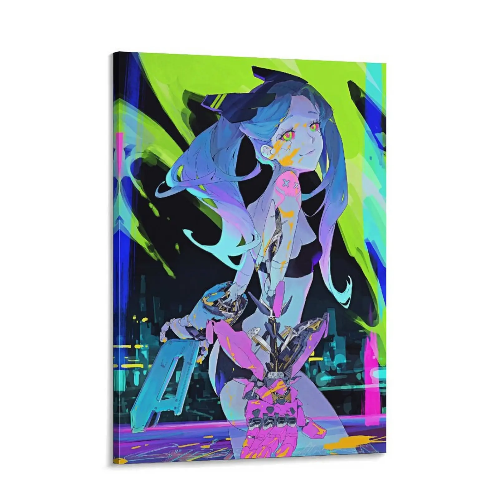 Rebecca,Cyberpunk Anime Girl Canvas Wall Art – Neon Futuristic Mecha Anime Poster, Japanese Aesthetic Room Decor for Bedroom