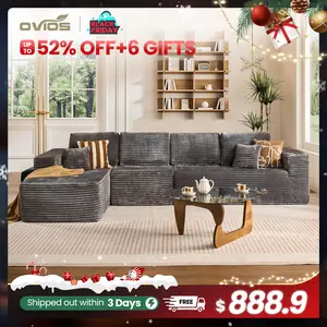 【3 Packages Shipping】Ovios 143" Sectional Cloud Couch for Living Room, Modular Floor Sofa with Plush Corduroy, No Assembly Required, Big Comfy Couches Set with Fluffy Memory Foam, Stupendous L Shaped Sofas with Chaise
