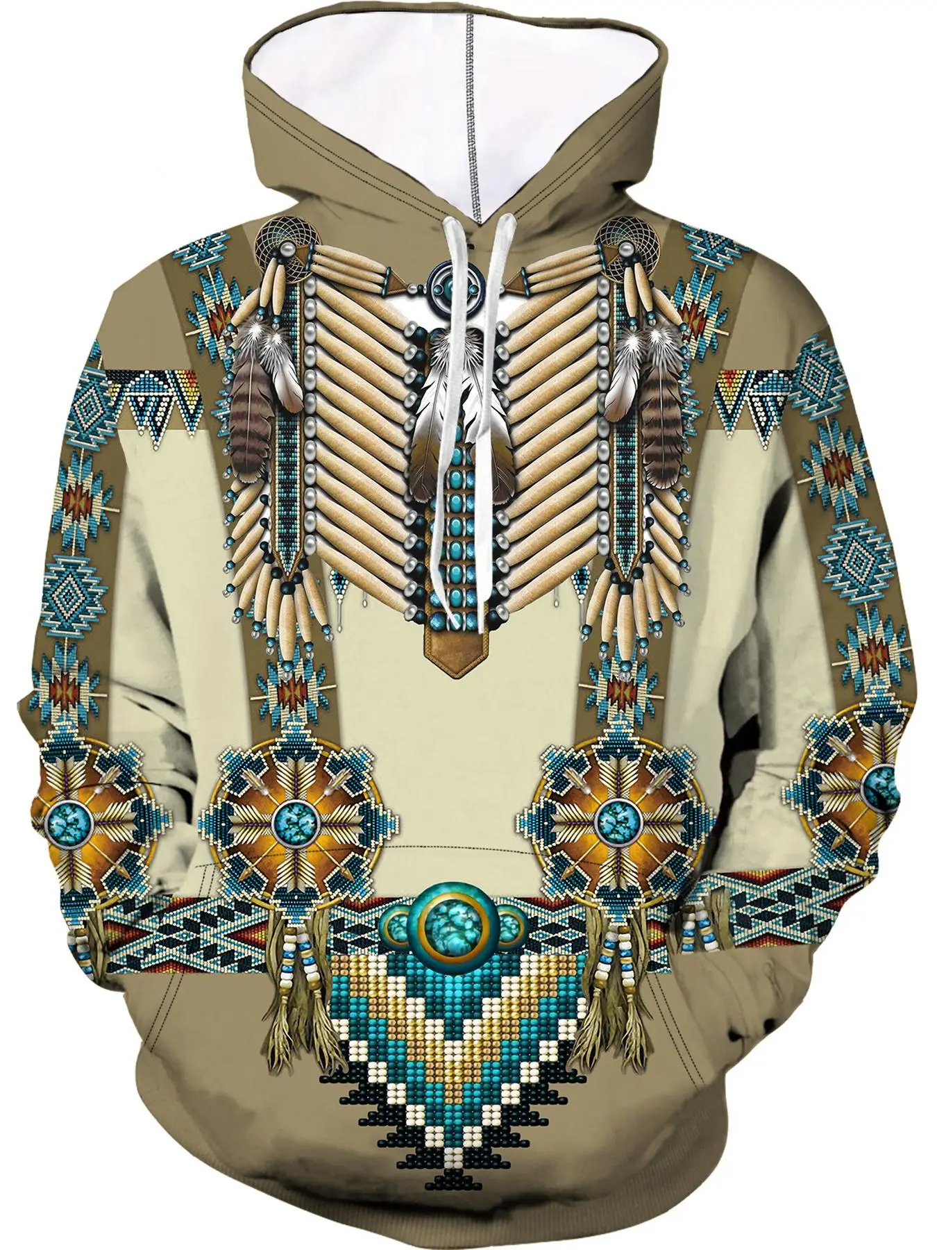Unisex Men's Tribal Print Pocket Drawstring Essentials Hoodie, Regular Fit Casual Comfy Long Sleeve Hooded Sweatshirt for Daily Wear, Streetwear, Men'