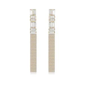 Ettika Art Deco Crystal Chain Earrings – 18K Gold Plated, Glass Dangle Earrings for Women, 4.2" Elegant Statement Jewelry