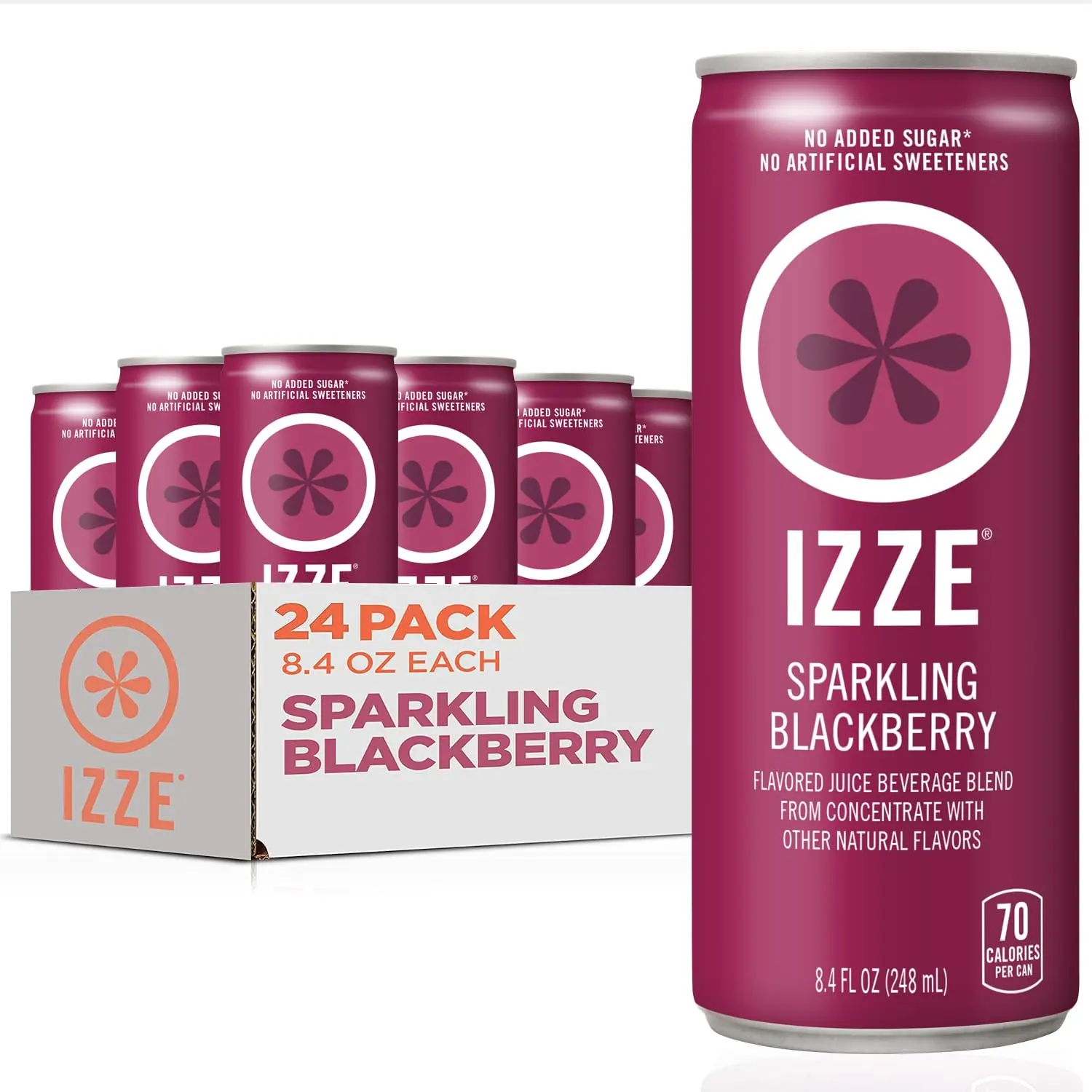 IZZE Sparkling Juice Beverage Blend, Blackberry, No Sugar Added, 8.4 FL OZ, 24 Cans