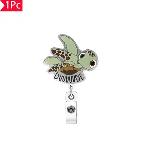 1PC Cute Turtle Shaped Sparkling Pink ID Buckle with Telescopic and Easy to Pull Buckle for Daily Commuting Decoration, Suitable for Nurses, Doctors, Offices, Teachers, and Holiday Gifts