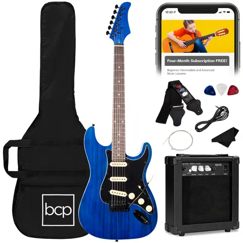 Best Choice Products 39in Full Size Beginner Electric Guitar Kit with Case, Strap, Amp, Whammy Bar