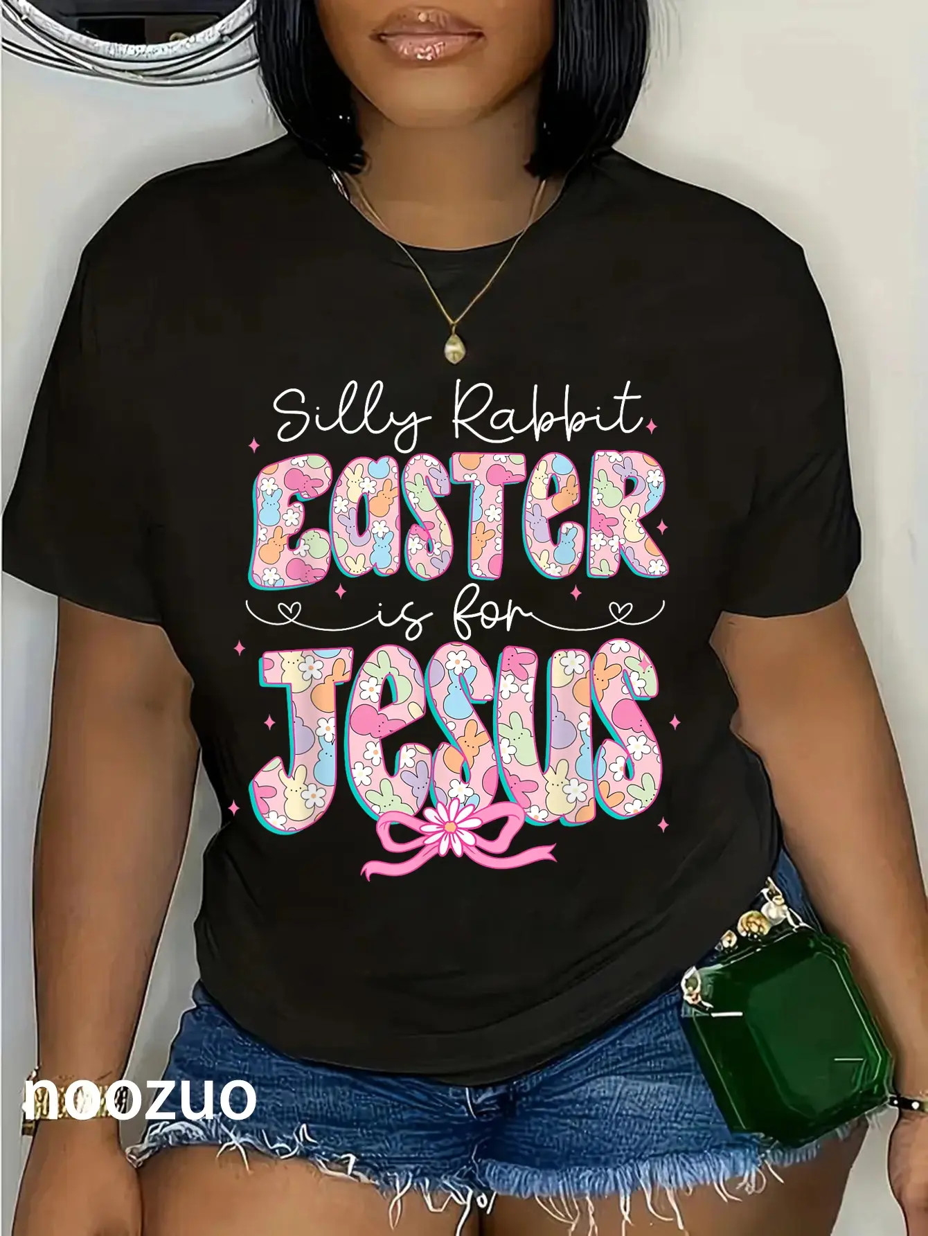 Women's 100% Cotton Casual Short-Sleeve Streetwear T-Shirt - Easter Theme, Silly Rabbit Religious Christian Design Celebrating Easter for Jesus