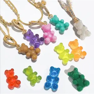 GD Inspired Colorful Gummy Bear Pendant Necklace, Y2K Kawaii Cute Fun Charm, DIY Stackable Stage & Festival Style, Travel Vacation Outfit Jewelry, Unisex Couple Matching Fashion Necklace, Birthday Christmas Valentine CrystalGift for Women Men Teen Girls