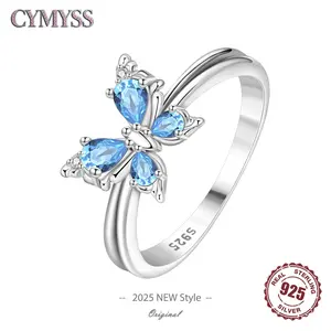 LUX-JELWEL -  Original S925 Sterling Silver Zirconia Butterfly Ring Fine Jewellery Wedding Party Gift Women's Closed Size Mouth Rings