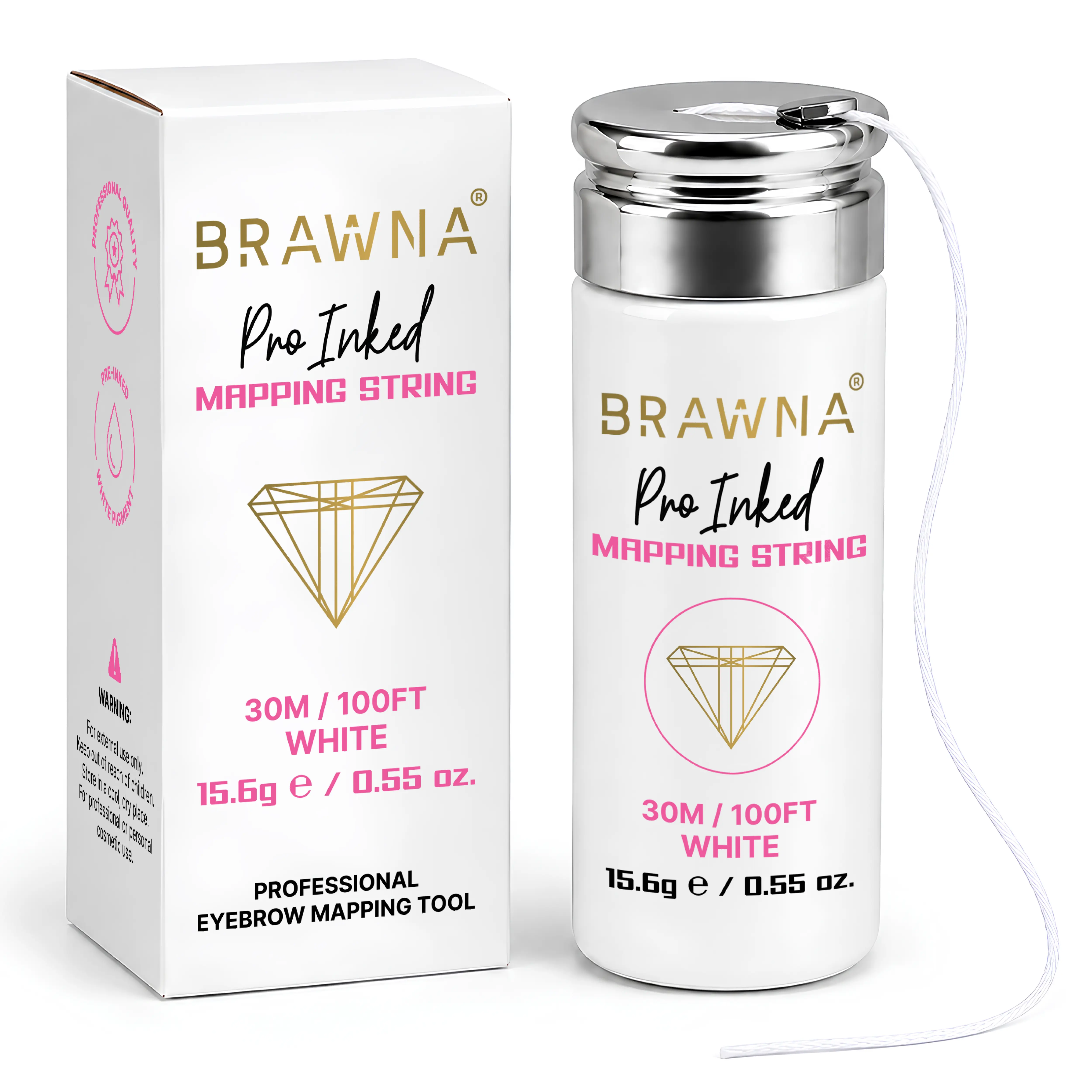 BRAWNA White Eyebrow Mapping String for Brows and Lips Measuring - Eyebrow Tint, PMU, Microblading Supplies-  Eyebrow Lamination