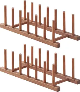 Pot Lid Plate Organizer Holder for Cabinet Space Saver-2 Pack Wooden Dish Drying Rack-  Board Organizer Holder-Plate Rack for Dish/Pot Lid/Bowl/Cup/ Board