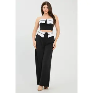 Colorblock Double-Front Top and Pants Set