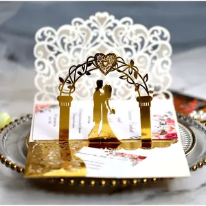 10pcs Elegant 3D Pop Up Wedding Invitations - Laser Cut Tri-Fold Bride & Groom Lace Greeting Cards For Your Special Day!