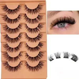 Natural Cluster Lashes, 7 Pairs D Curl Eyelash Extensions, Wispy Cat Eye Look Faux Cluster Lashes, Eye Makeup Products, Valentine's Day Gift, Wispy Eyelash Clusters
