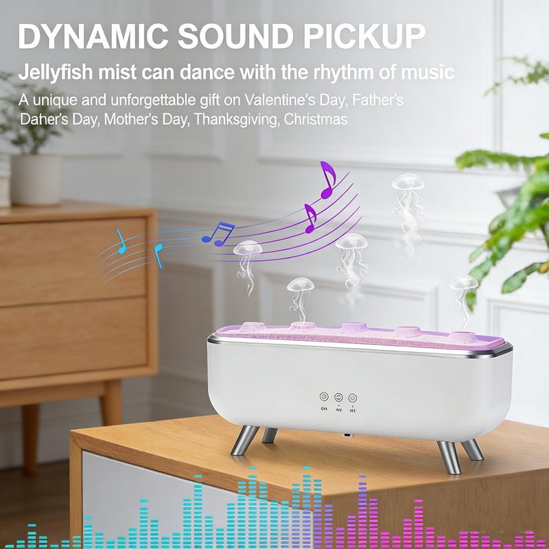 Dynamic Jellyfish Aroma Diffuser 300ml Humidifier for Bedroom Waterless Auto-Off with Timer Remote Control 7-Color Mood Lighting 4-Hour 8-Hour Dual Timers 5 Nozzles for 360° Mist Diffusion Home Bedroom Gift