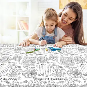 1 Pack Happy Easter Coloring Tablecloth for Kids - Giant Easter Color-in Paper Poster, Rectangle Easter Bunny Activity Coloring Table Cloth for Spring Easter Party Decorations Favors, 54 x 108 Inch