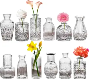 Glass Bud Vases Set of 12, Small Clear Vases for Centerpieces, Mini Glass Vases in Bulk, Vintage Vases Assorted Tiny Flower Vase for Baby Shower Wedding Floral Arrangements Home Table Decorations