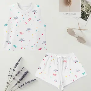 Michelob Ultra Women’s Crop Top and Sport Shorts Set, White Confetti Print Cute Summer Lounge Outfit, Gift for Her