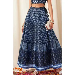 Navy Blue Floral Skirt