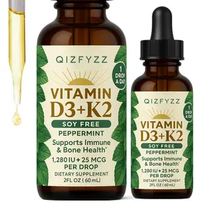 QIZFYZZ Vitamin D3 & K2 Liquid Drops, All Natural, Non-GMO, Made in the USA, 1208 IU Vitamin D3 and 25 mcg K2, Support Bone Health and Energy Levels, Infused with Peppermint, Olive, and MCT Oils