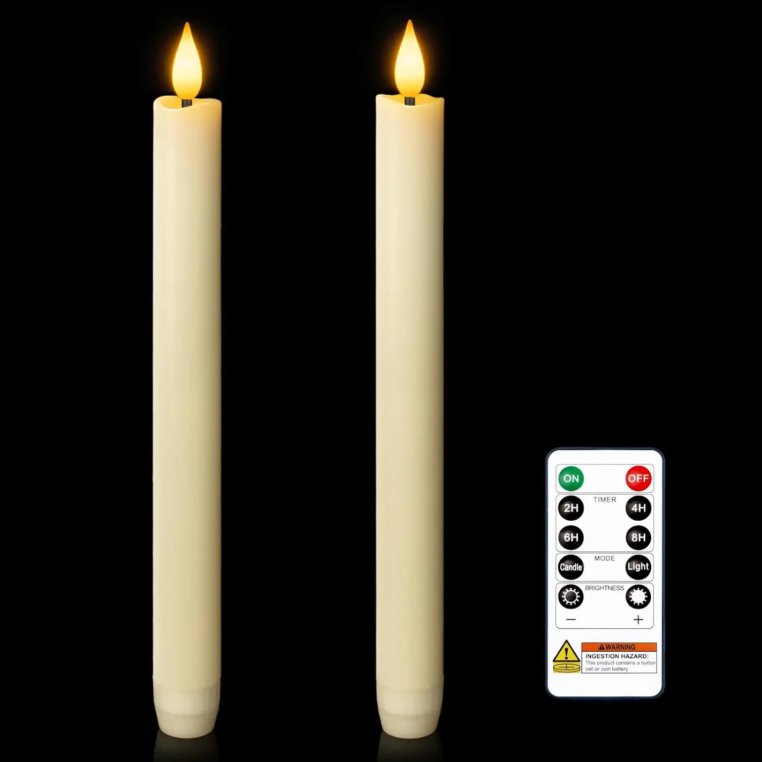 2 Pcs Real Wax Made Flameless Taper Candles with Remote and Timer, 9.6" Ivory Battery Operated Candle Stick Flickering, Led Taper Candles with Lifelike Flame for Indoor Home Decor